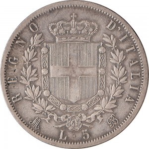 1164R 5 lire 1872 Scudo sannitico 2° tipo Milano Argento
