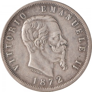 1164D 5 lire 1872 Scudo sannitico 2° tipo Milano Argento