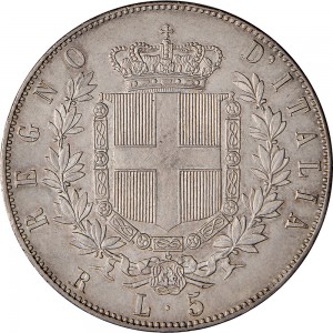 1165R 5 lire 1872 Scudo sannitico 2° tipo Roma Argento