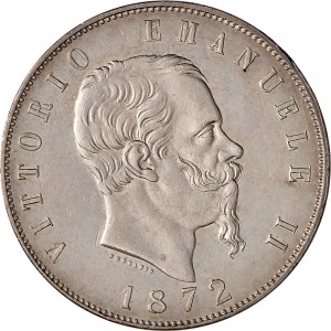 1165D 5 lire 1872 Scudo sannitico 2° tipo Roma Argento