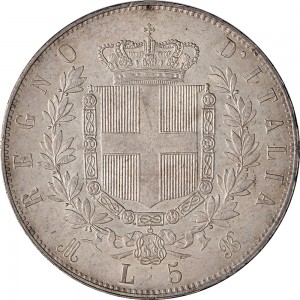 1166R 5 lire 1873 Scudo sannitico 2° tipo Milano Argento