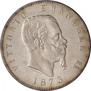 1166D 5 lire 1873 Scudo sannitico 2° tipo Milano Argento