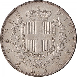 1168R 5 lire 1874 Scudo sannitico 2° tipo Milano Argento