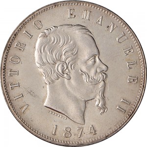 1168D 5 lire 1874 Scudo sannitico 2° tipo Milano Argento