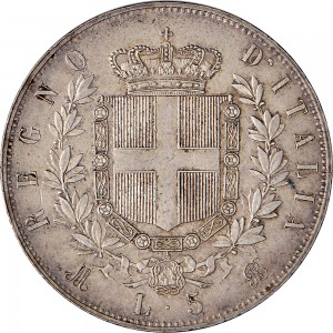 1169R 5 lire 1875 Scudo sannitico 2° tipo Milano Argento