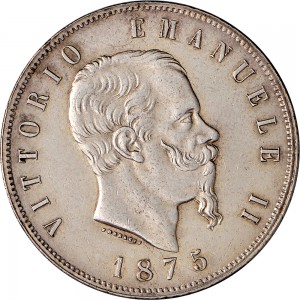 1169D 5 lire 1875 Scudo sannitico 2° tipo Milano Argento