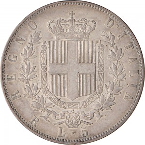 1171R 5 lire 1875 Scudo sannitico 2° tipo Roma Argento