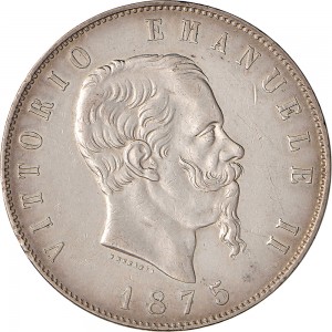 1171D 5 lire 1875 Scudo sannitico 2° tipo Roma Argento