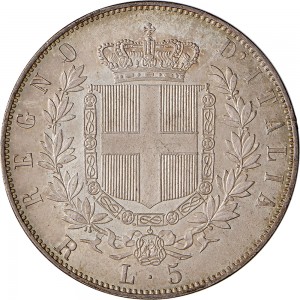 1172R 5 lire 1876 Scudo sannitico 2° tipo Roma Argento