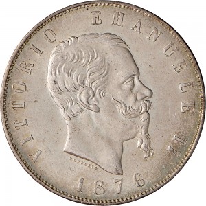 1172D 5 lire 1876 Scudo sannitico 2° tipo Roma Argento