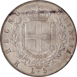 1172R-01 5 lire 1876 Scudo sannitico 2° tipo Roma Argento