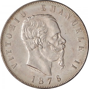 1172D-01 5 lire 1876 Scudo sannitico 2° tipo Roma Argento