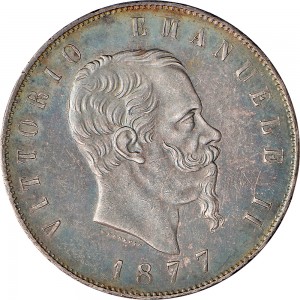 1173D 5 lire 1877 Scudo sannitico 2° tipo Roma Argento