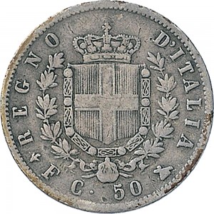 1191R 50 centesimi 1861 Scudo sannitico 1° tipo Firenze Argento