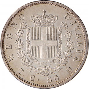 1192R 50 centesimi 1861 Scudo sannitico 1° tipo Torino Argento