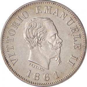 1192D 50 centesimi 1861 Scudo sannitico 1° tipo Torino Argento