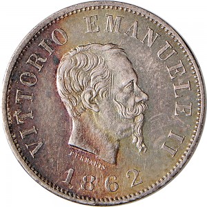 1194D 50 centesimi 1862 Scudo sannitico 1° tipo Torino Argento