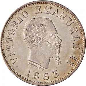 1195D 50 centesimi 1863 Scudo sannitico 2° tipo Milano Argento