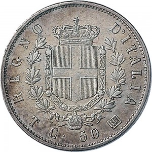 1196R 50 centesimi 1863 Scudo sannitico 2° tipo Torino Argento