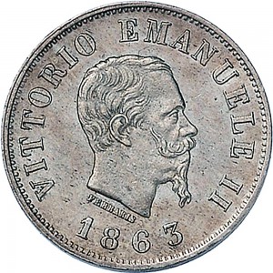 1196D 50 centesimi 1863 Scudo sannitico 2° tipo Torino Argento
