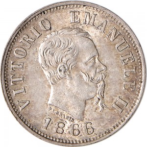 1200D 50 centesimi 1866 Valore su due rami di alloro 3° tipo Milano Argento