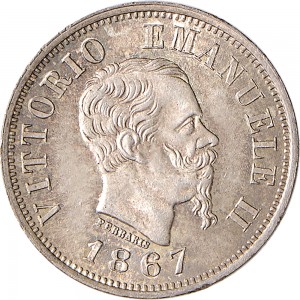 1201D 50 centesimi 1867 Valore su due rami di alloro 3° tipo Milano Argento