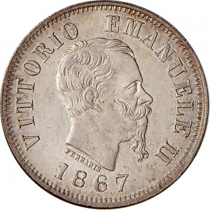 1203D 50 centesimi 1867 Valore su due rami di alloro 3° tipo Torino Argento