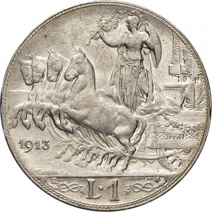 1431R 1 lira 1913 Italia su quadriga veloce Roma Argento