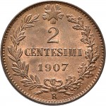 1551R 2 centesimi 1907 Valore entro semicorona di alloro e quercia Roma Rame
