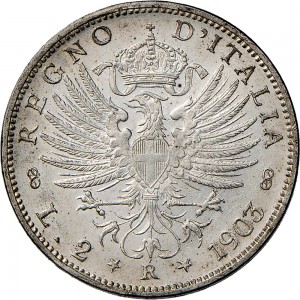 1395R 2 lire 1903 Aquila spiegata Roma Argento