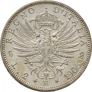 1397R 2 lire 1905 Aquila spiegata Roma Argento