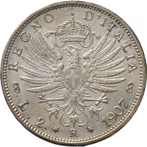 1399R 2 lire 1907 Aquila spiegata Roma Argento