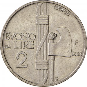 2612R 2 lire 1923 Fascio littorio Roma Nichelio Prova