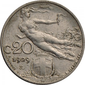 1474R 20 centesimi 1909 Libertà librata Roma Nichelio