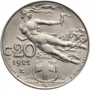 1482R 20 centesimi 1921 Libertà librata Roma Nichelio