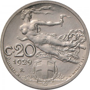 1487R 20 centesimi 1929 Libertà librata Roma Nichelio