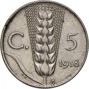 1527R 5 centesimi 1918 Spiga 1° tipo Roma Ferro