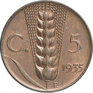 1545R 5 centesimi 1935 Spiga 2° tipo Roma Rame