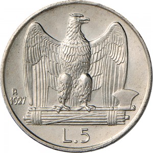 1380R 5 lire 1927 Aquila romana Roma Argento