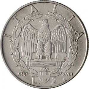 1612R 2 lire 1939 XVIII Aquila romana 2° tipo Roma Acmonital