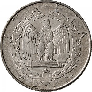 1616R 2 lire 1941 XIX Aquila romana 2° tipo Roma Acmonital