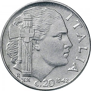 1655R 20 centesimi 1942 XX Italia fascista 2° tipo Roma Acmonital
