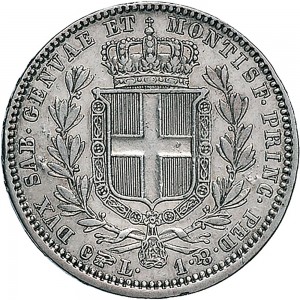 997R Lira 1845 Scudo sannitico Torino Argento