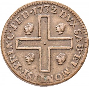 371R 3 cagliaresi da sei denari 1732 Croce piana 1° tipo Torino Rame