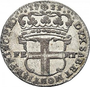 114R 5 soldi 1735 Scudo a cartoccio 1° tipo Torino Mistura di argento