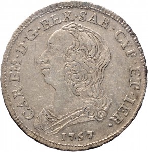 291D Quarto di scudo da 1,10 lire 1757 Scudo rotondo Torino Argento