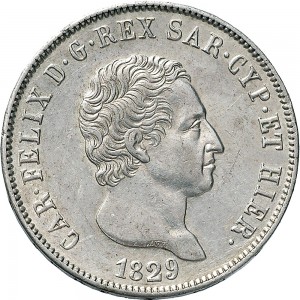 832D 5 lire 1829 Scudo svizzero Torino Argento