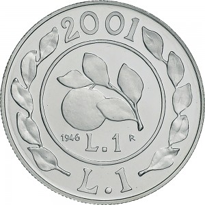 2552R 1 lira 2001 Storia della Lira (Arancia) 3° tipo Roma Argento