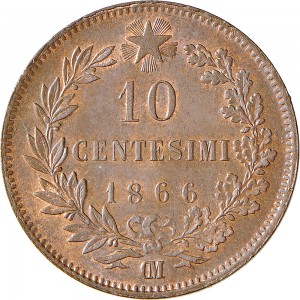 1216R 10 Centesimi 1866 Valore entro semicorona di alloro e quercia 2° tipo Parigi Rame