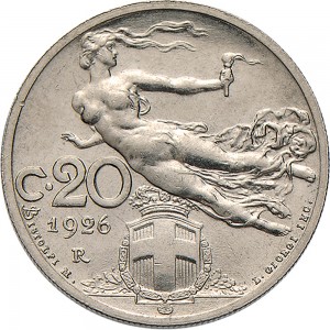 1484R 20 centesimi 1926 Libertà librata Roma Nichelio